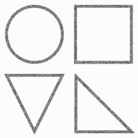 Figure 12a: Illustration showing the outline of a circle, a square, an equilateral triangle and a right triangle made of a white noise texture.